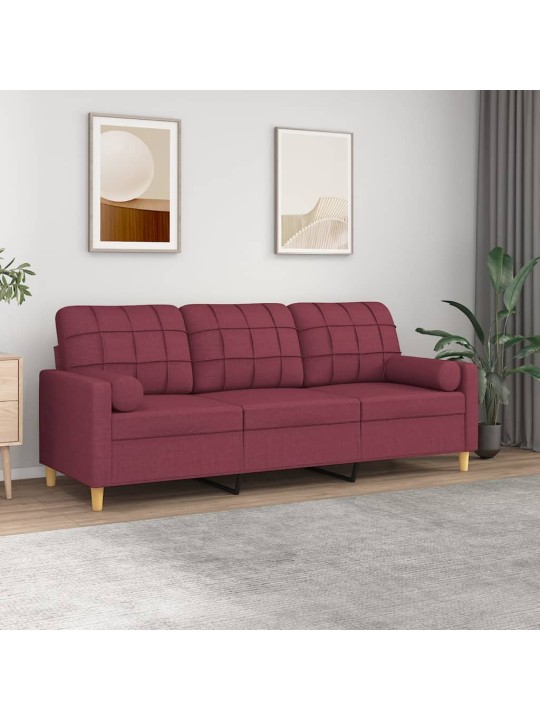 Trivietė sofa su pagalvėlėmis, raudonojo vyno, 180cm, audinys