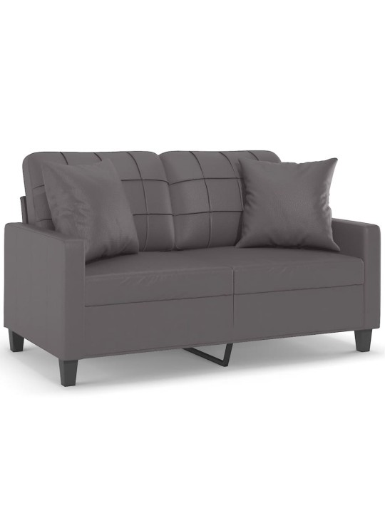 Dvivietė sofa su pagalvėlėmis, pilka, 120cm, dirbtinė oda