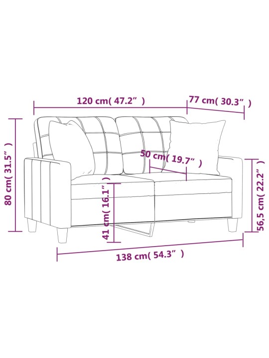 Dvivietė sofa su pagalvėlėmis, pilka, 120cm, dirbtinė oda