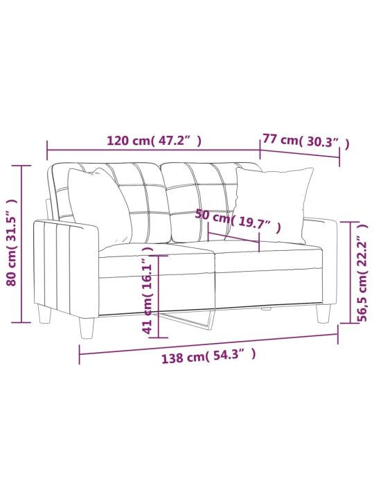 Dvivietė sofa su pagalvėlėmis, pilka, 120cm, dirbtinė oda