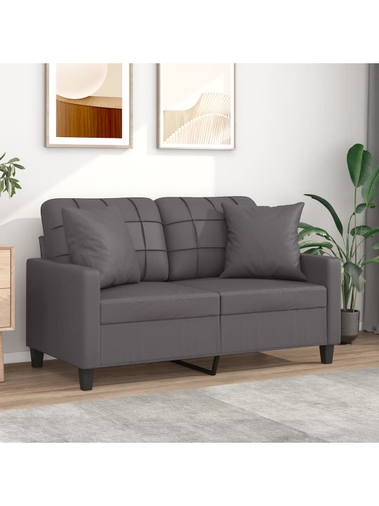 Dvivietė sofa su pagalvėlėmis, pilka, 120cm, dirbtinė oda