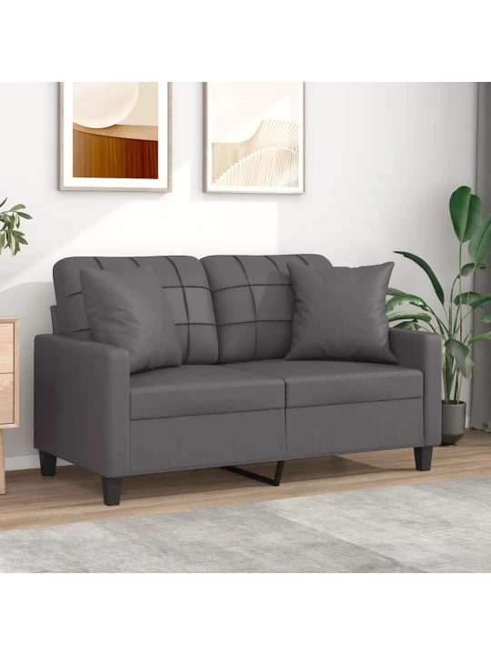 Dvivietė sofa su pagalvėlėmis, pilka, 120cm, dirbtinė oda