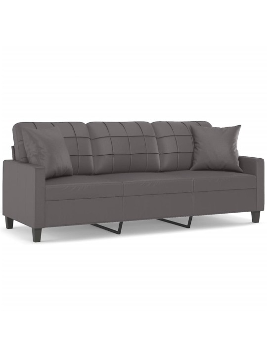 Trivietė sofa su pagalvėlėmis, pilka, 180cm, dirbtinė oda