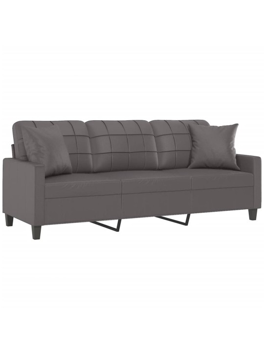 Trivietė sofa su pagalvėlėmis, pilka, 180cm, dirbtinė oda