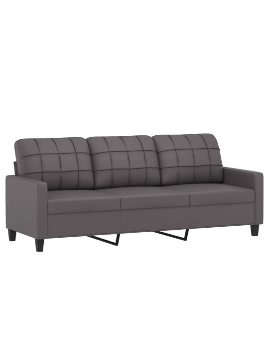 Trivietė sofa su pagalvėlėmis, pilka, 180cm, dirbtinė oda