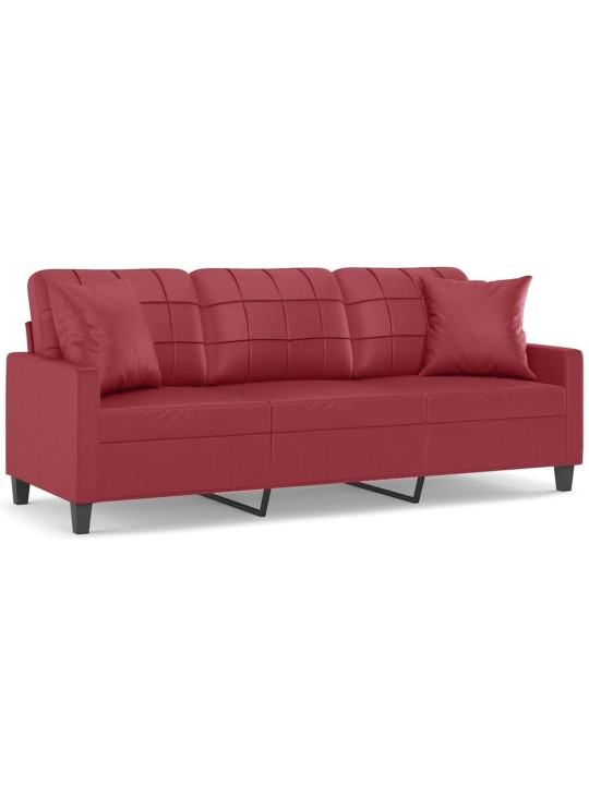 Trivietė sofa su pagalvėlėmis, vyno, 180cm, dirbtinė oda