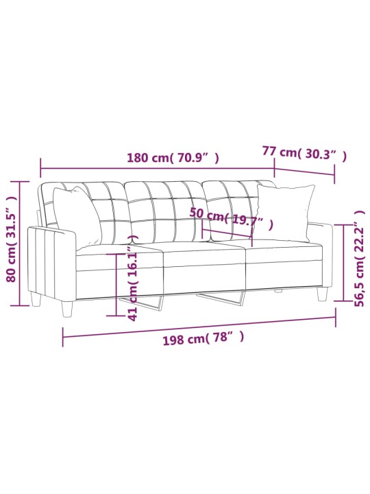 Trivietė sofa su pagalvėlėmis, vyno, 180cm, dirbtinė oda