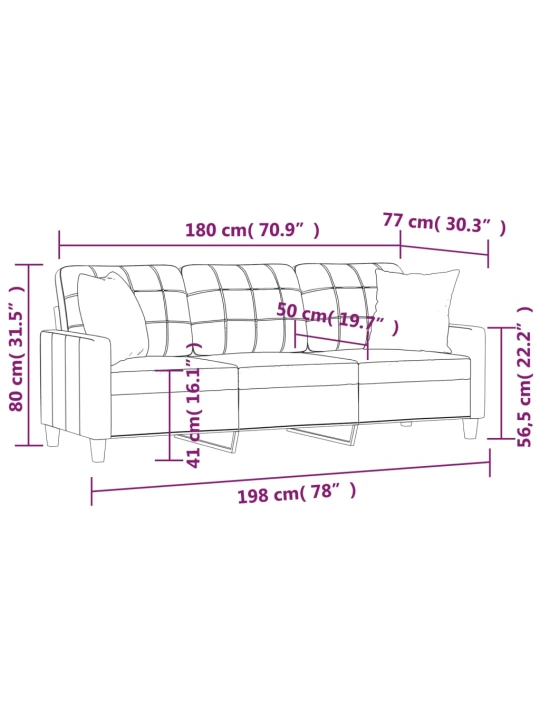 Trivietė sofa su pagalvėlėmis, vyno, 180cm, dirbtinė oda