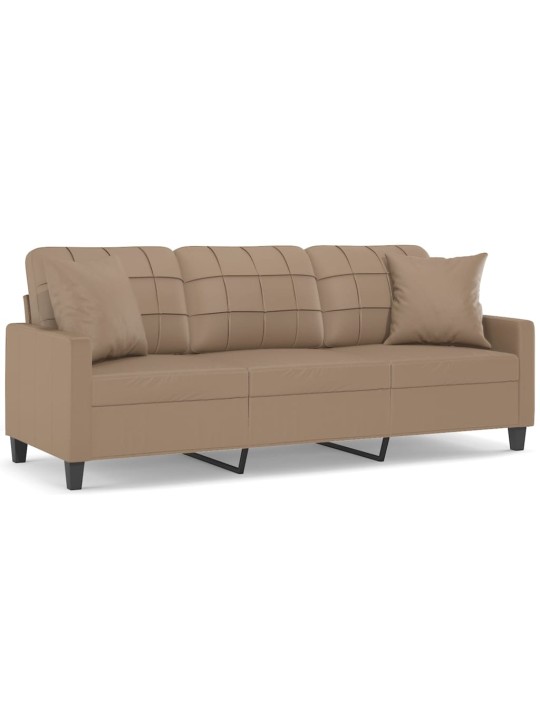 Trivietė sofa su pagalvėlėmis, kapučino, 180cm, dirbtinė oda