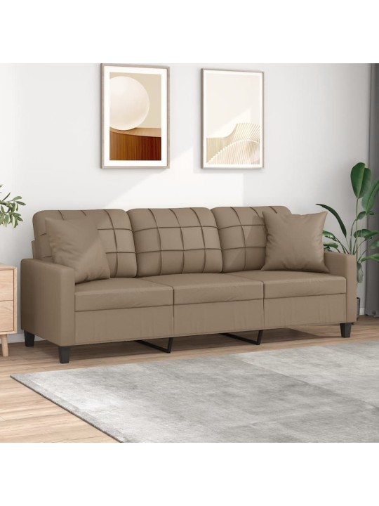 Trivietė sofa su pagalvėlėmis, kapučino, 180cm, dirbtinė oda