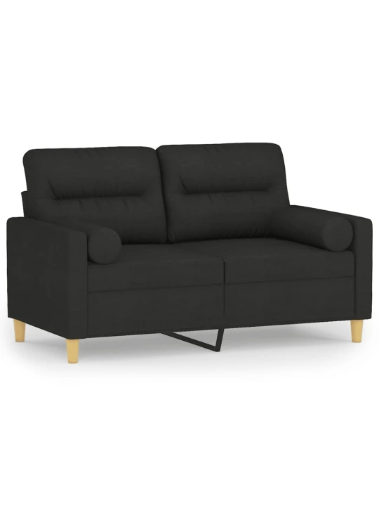 Dvivietė sofa su pagalvėlėmis, juodos spalvos, 120cm, audinys
