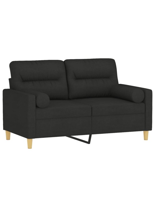 Dvivietė sofa su pagalvėlėmis, juodos spalvos, 120cm, audinys