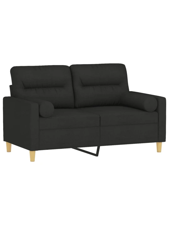 Dvivietė sofa su pagalvėlėmis, juodos spalvos, 120cm, audinys