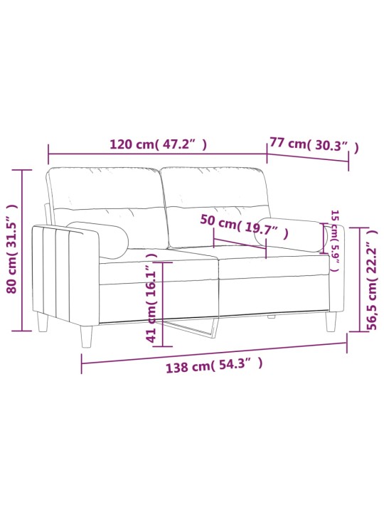 Dvivietė sofa su pagalvėlėmis, juodos spalvos, 120cm, audinys
