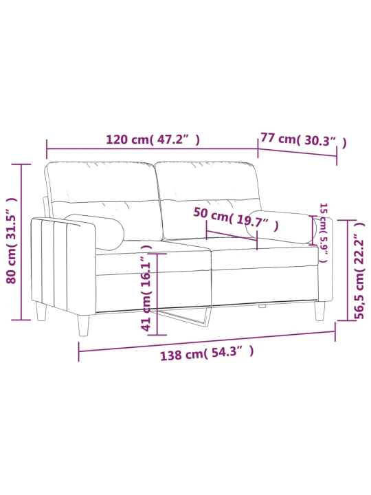 Dvivietė sofa su pagalvėlėmis, juodos spalvos, 120cm, audinys