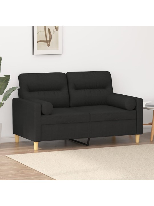 Dvivietė sofa su pagalvėlėmis, juodos spalvos, 120cm, audinys
