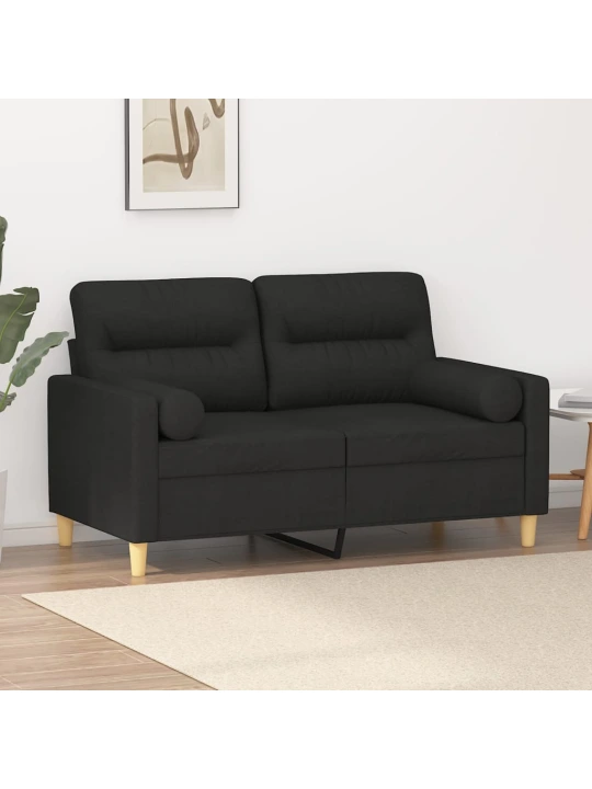 Dvivietė sofa su pagalvėlėmis, juodos spalvos, 120cm, audinys