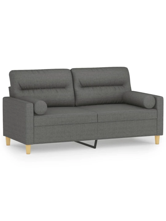 Dvivietė sofa su pagalvėlėmis, tamsiai pilka, 140cm, audinys