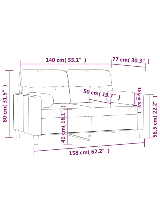 Dvivietė sofa su pagalvėlėmis, tamsiai pilka, 140cm, audinys