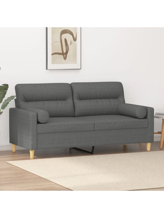 Dvivietė sofa su pagalvėlėmis, tamsiai pilka, 140cm, audinys