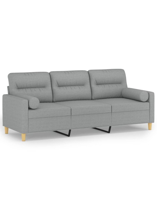 Trivietė sofa su pagalvėlėmis, šviesiai pilka, 180cm, audinys