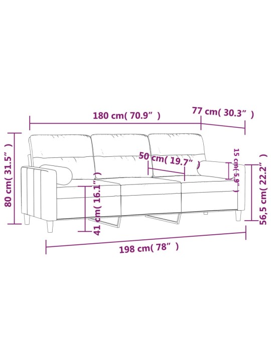 Trivietė sofa su pagalvėlėmis, šviesiai pilka, 180cm, audinys