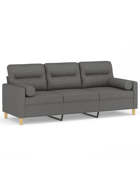 Trivietė sofa su pagalvėlėmis, tamsiai pilka, 180cm, audinys