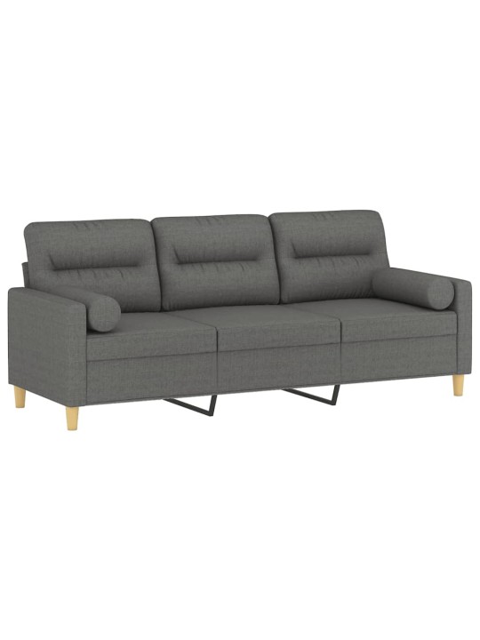 Trivietė sofa su pagalvėlėmis, tamsiai pilka, 180cm, audinys