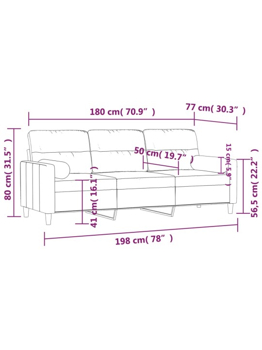 Trivietė sofa su pagalvėlėmis, tamsiai pilka, 180cm, audinys