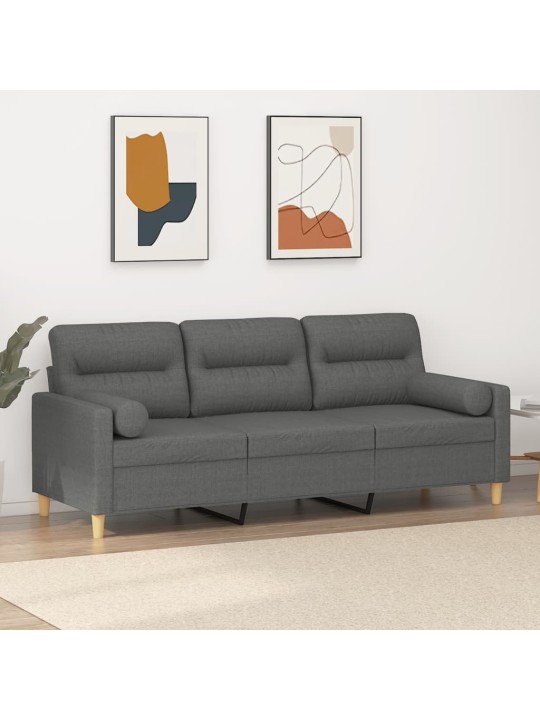 Trivietė sofa su pagalvėlėmis, tamsiai pilka, 180cm, audinys