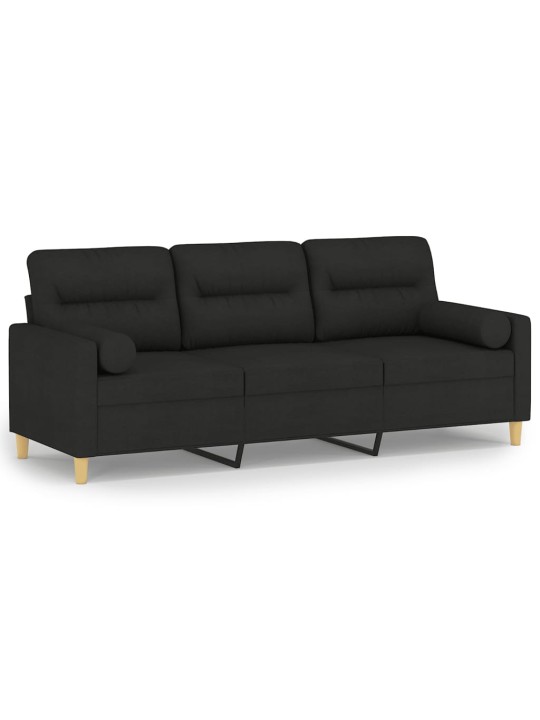 Trivietė sofa su pagalvėlėmis, juodos spalvos, 180cm, audinys