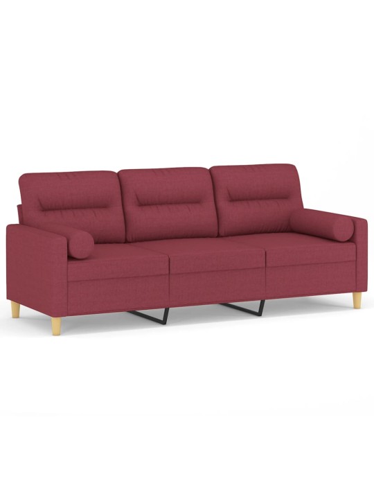 Trivietė sofa su pagalvėlėmis, raudonojo vyno, 180cm, audinys