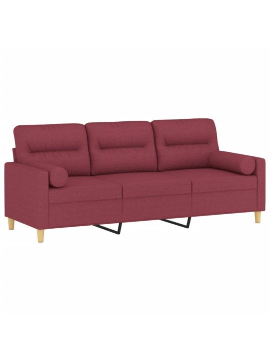Trivietė sofa su pagalvėlėmis, raudonojo vyno, 180cm, audinys