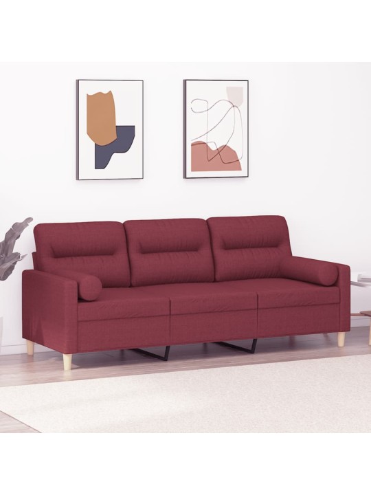 Trivietė sofa su pagalvėlėmis, raudonojo vyno, 180cm, audinys