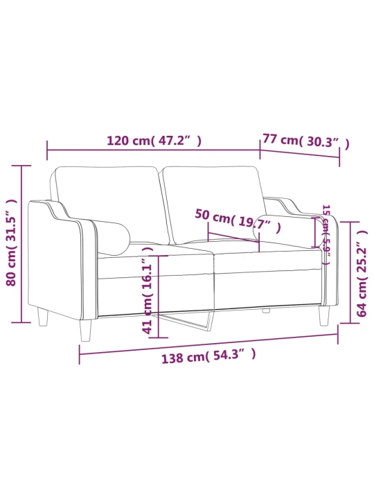 Dvivietė sofa su pagalvėlėmis, tamsiai pilka, 120cm, audinys