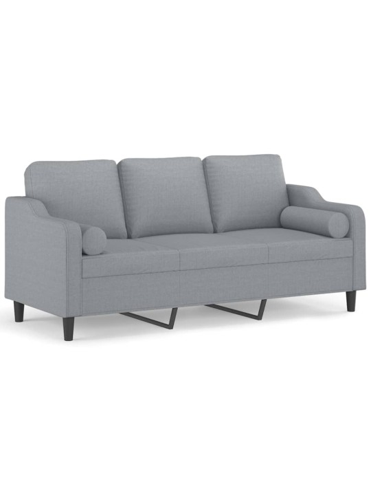 Trivietė sofa su pagalvėlėmis, šviesiai pilka, 180cm, audinys