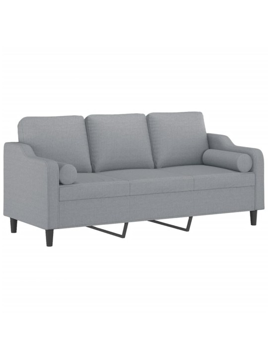 Trivietė sofa su pagalvėlėmis, šviesiai pilka, 180cm, audinys