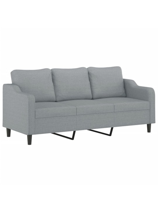 Trivietė sofa su pagalvėlėmis, šviesiai pilka, 180cm, audinys