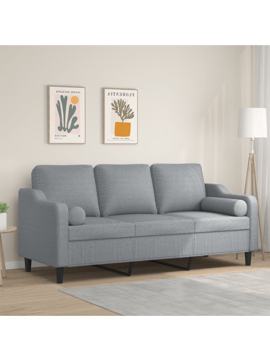Trivietė sofa su pagalvėlėmis, šviesiai pilka, 180cm, audinys