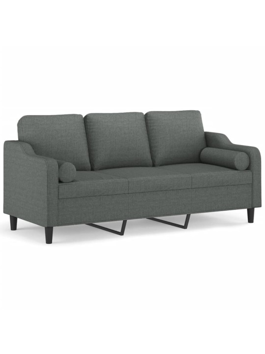 Trivietė sofa su pagalvėlėmis, tamsiai pilka, 180cm, audinys