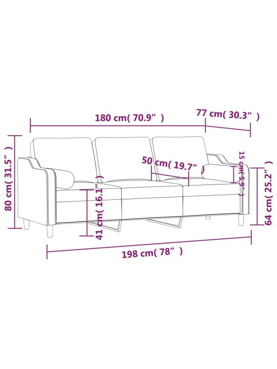 Trivietė sofa su pagalvėlėmis, tamsiai pilka, 180cm, audinys