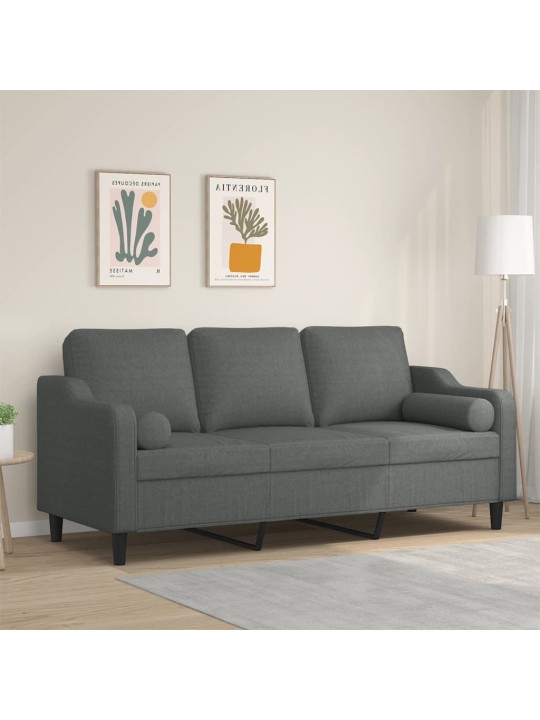 Trivietė sofa su pagalvėlėmis, tamsiai pilka, 180cm, audinys