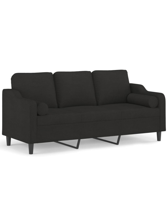 Trivietė sofa su pagalvėlėmis, juodos spalvos, 180cm, audinys