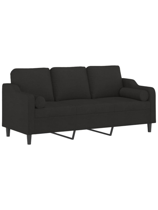 Trivietė sofa su pagalvėlėmis, juodos spalvos, 180cm, audinys