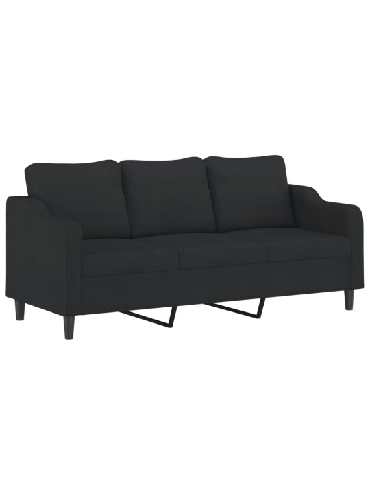 Trivietė sofa su pagalvėlėmis, juodos spalvos, 180cm, audinys