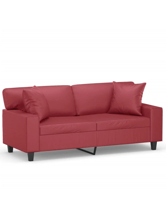 Dvivietė sofa su pagalvėlėmis, vyno, 140cm, dirbtinė oda