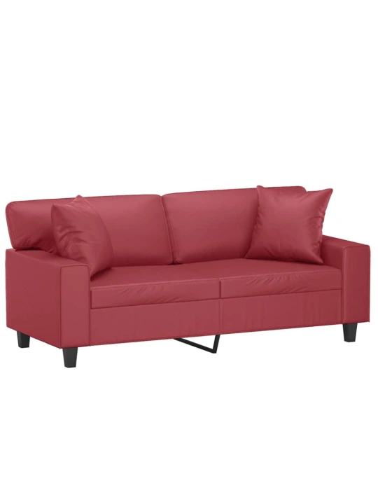 Dvivietė sofa su pagalvėlėmis, vyno, 140cm, dirbtinė oda