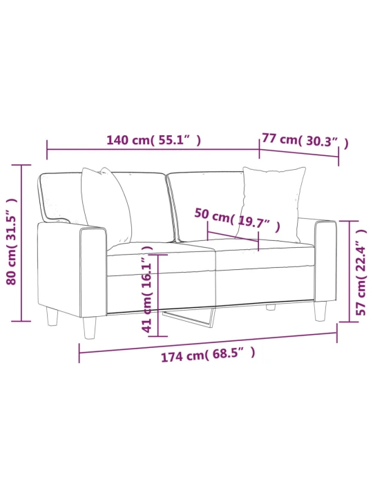 Dvivietė sofa su pagalvėlėmis, vyno, 140cm, dirbtinė oda