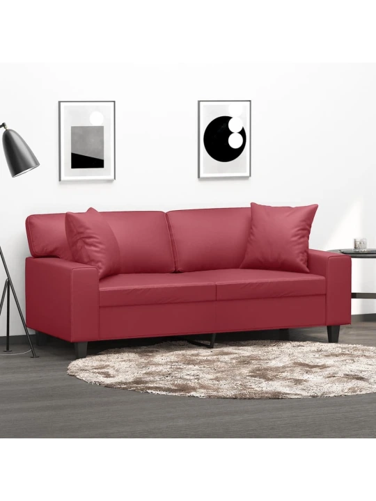 Dvivietė sofa su pagalvėlėmis, vyno, 140cm, dirbtinė oda