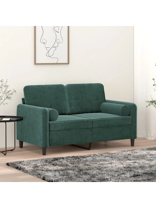 Dvivietė sofa su pagalvėlėmis, tamsiai žalia, 120cm, aksomas